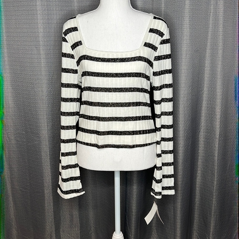 TEN SIXTY SHERMAN LARGE BLACK SPARKLY & WHITE SWEATER NWT